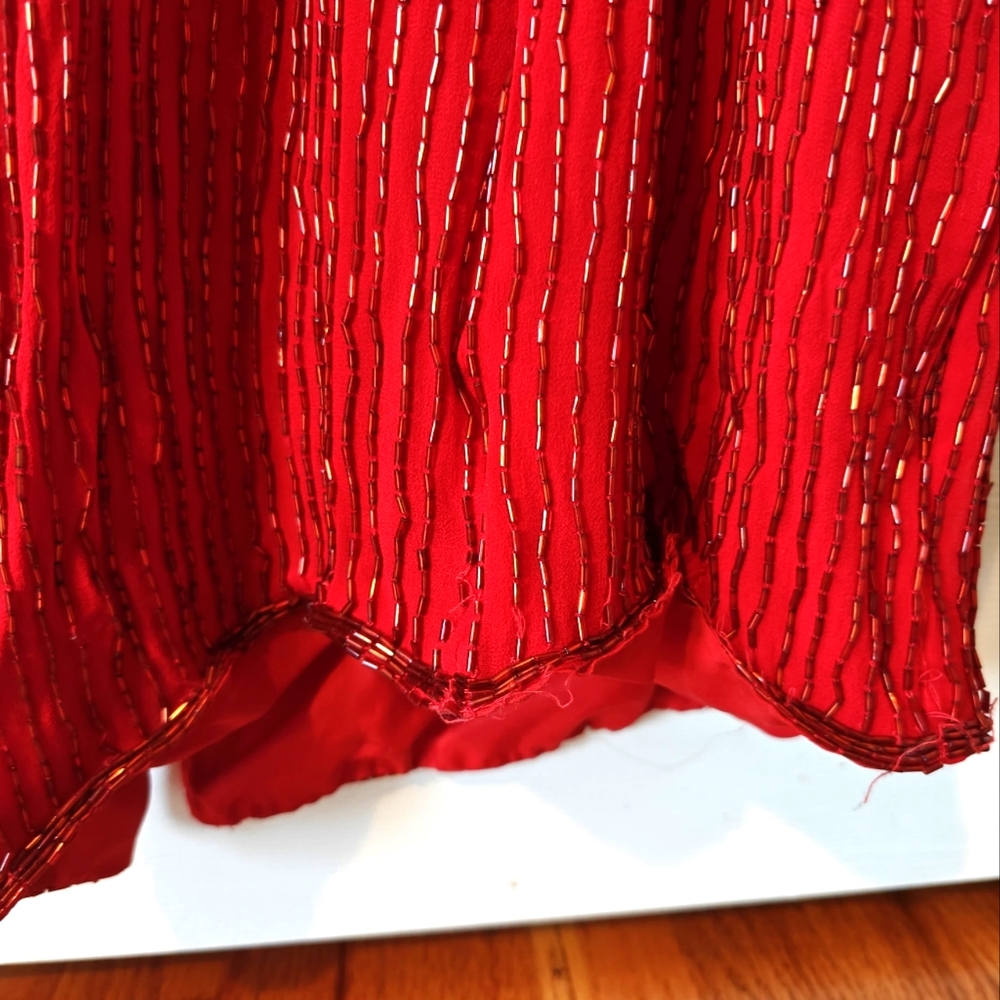 100% Hand Beaded Red Gown With Slit - Picture 12 of 12